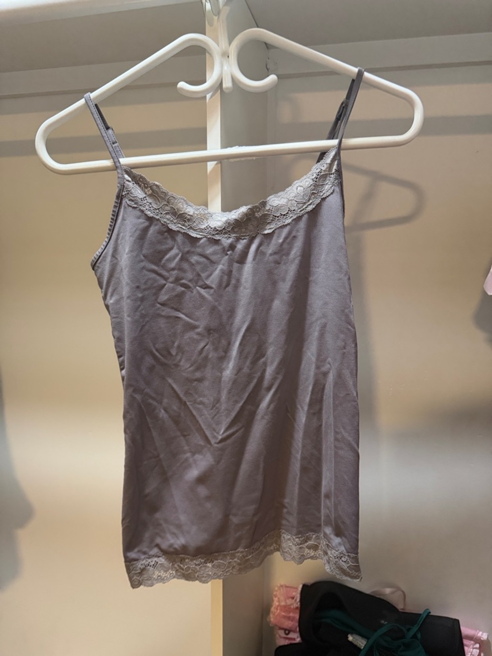 Lace-Trim Womens Slip Cami Top in Mauve Gray